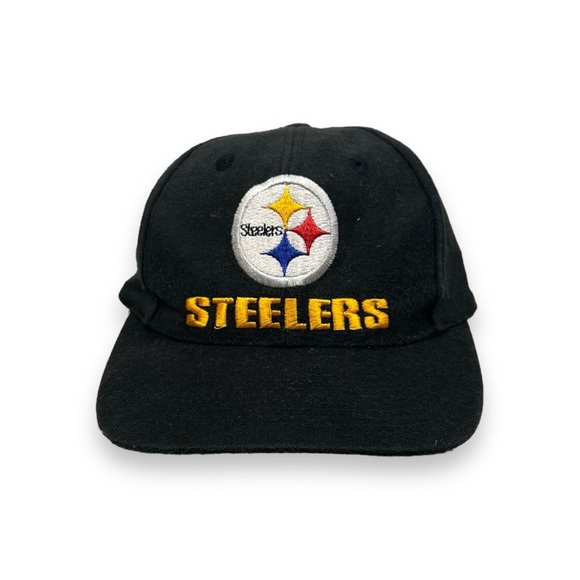 Vintage Pittsburgh Steelers Hat Russell Athletic Black Adjustable NFL Retro - Picture 1 of 5